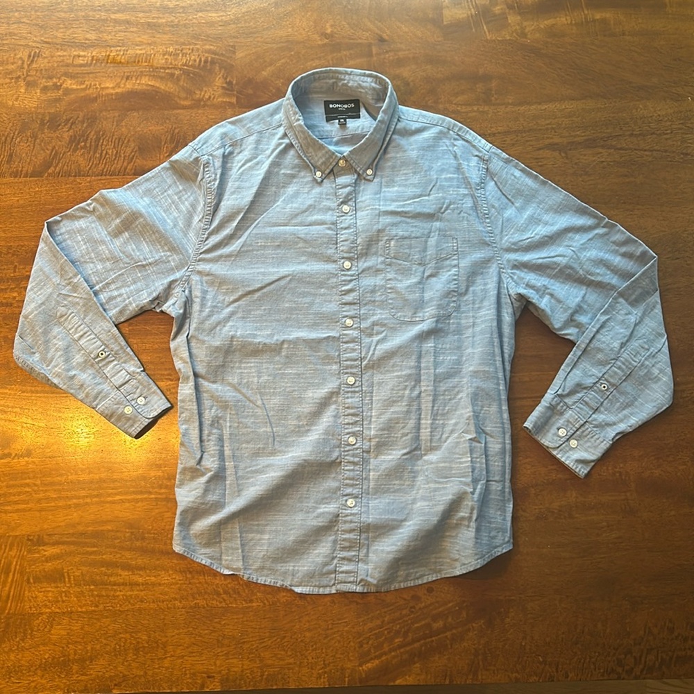 Bonobos men’s long sleeve shirt, XXL, blue oxford, stretch, standard fit